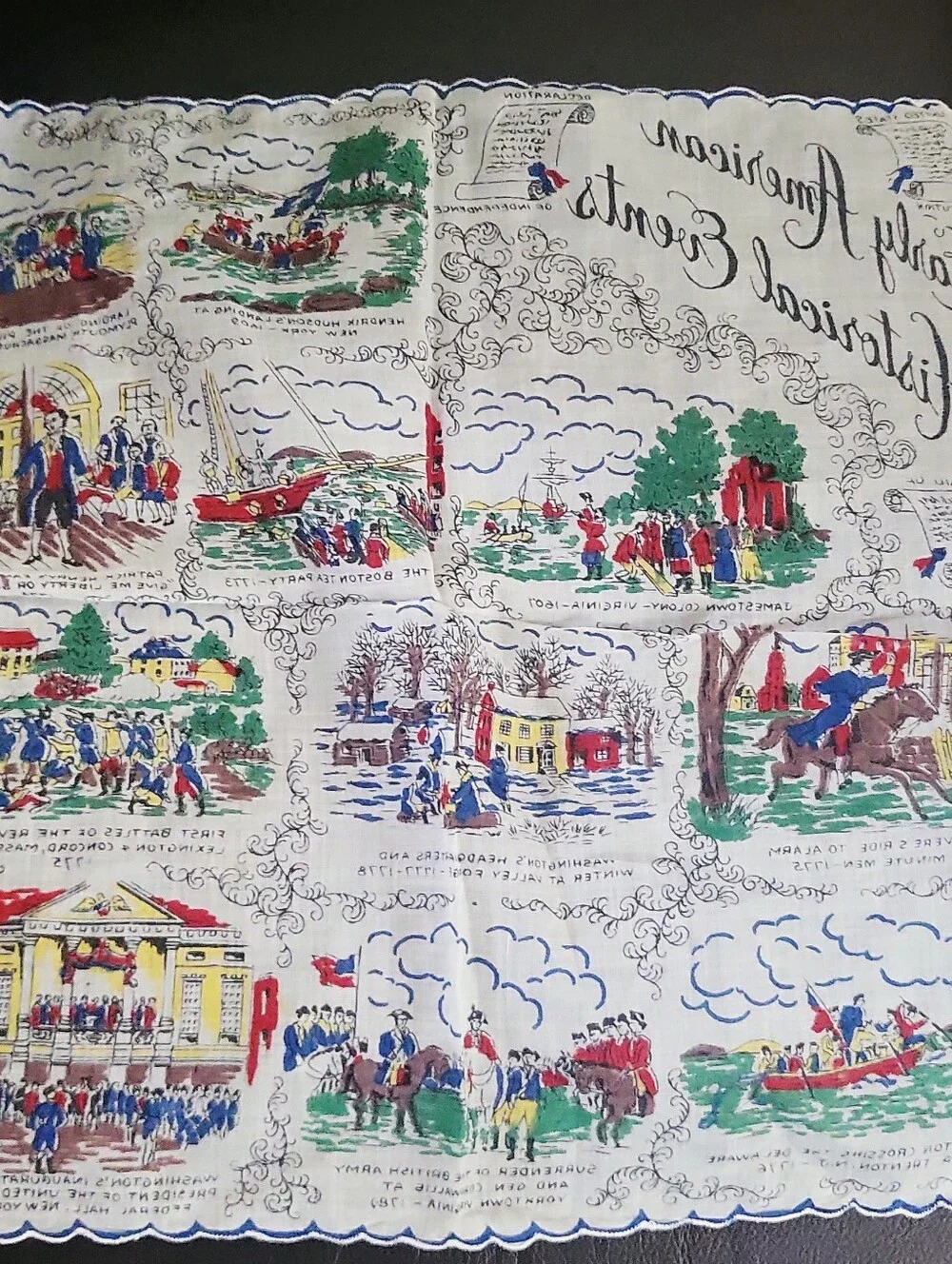 Vintage Early American Historical Events Souvenir Handkerchief